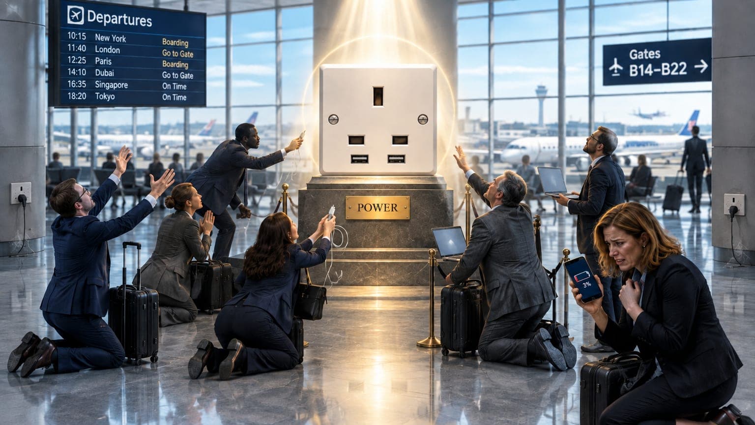 airport power pilgrimage editorial usb