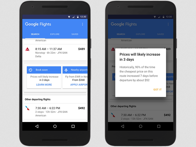 Google Flight avertit les voyageurs d'affaires avant la hausse du billet d'avion