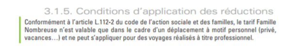 SNCF inscrit dans les textes l'interdition de la carte de famille nombreuse pour les Pros