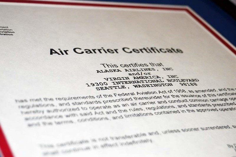 Alaska Air et Virgin America volent avec un certificat AOC unique