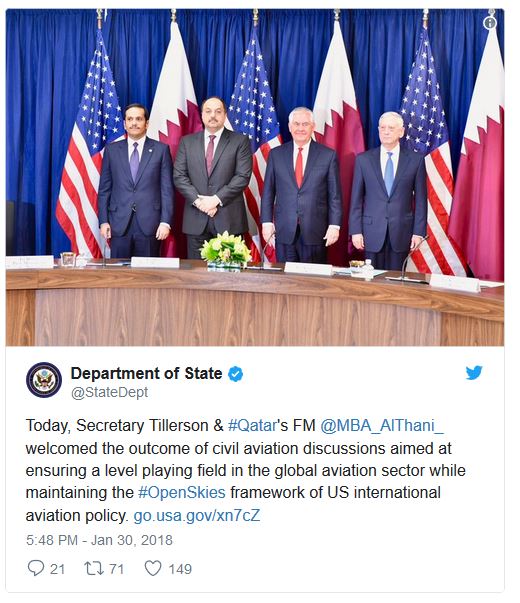 Le Qatar signe un accord de ciel ouvert avec les Etats-Unis