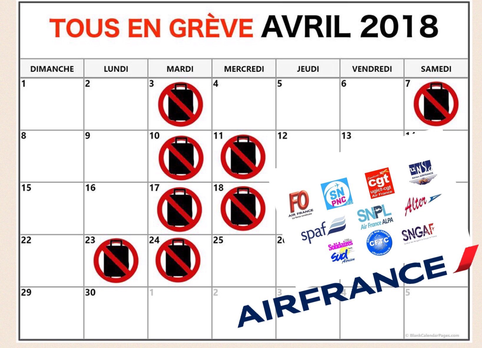 Air France : une grève en pointillés aussi, les 10 et 11, 17 et 18, 23 et 24 avril