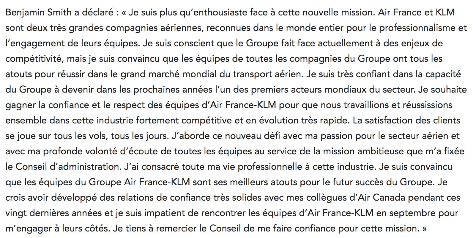 Le canadien Benjamin Smith nommé à la tête d'Air France-KLM