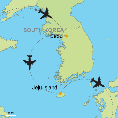 La ligne qui relie Séoul à l'île de Jeju est la plus fréquentée au monde avec plus de 13 millions de passagers en 2017 La ligne qui relie Séoul à l'île de Jeju est la plus fréquentée au monde avec plus de 13 millions de passagers en 2017