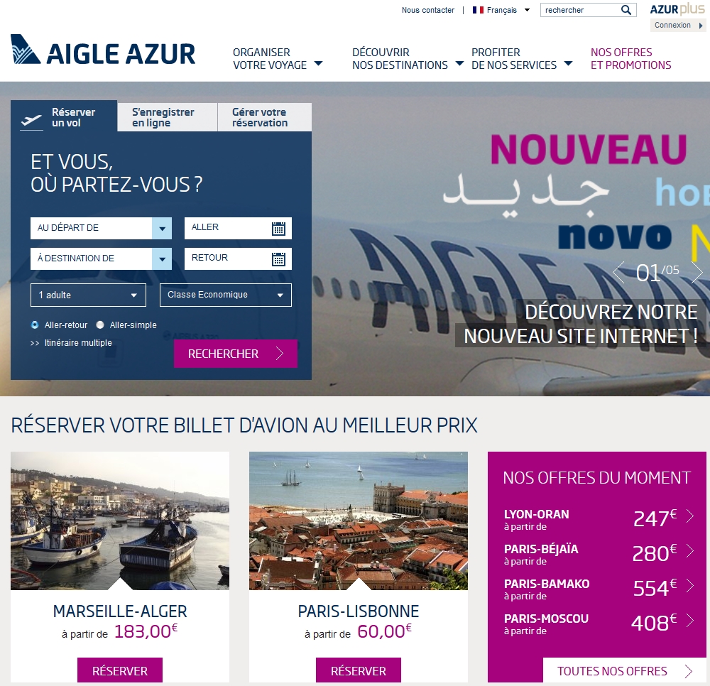 Aigle Azur dévoile son nouveau site internet