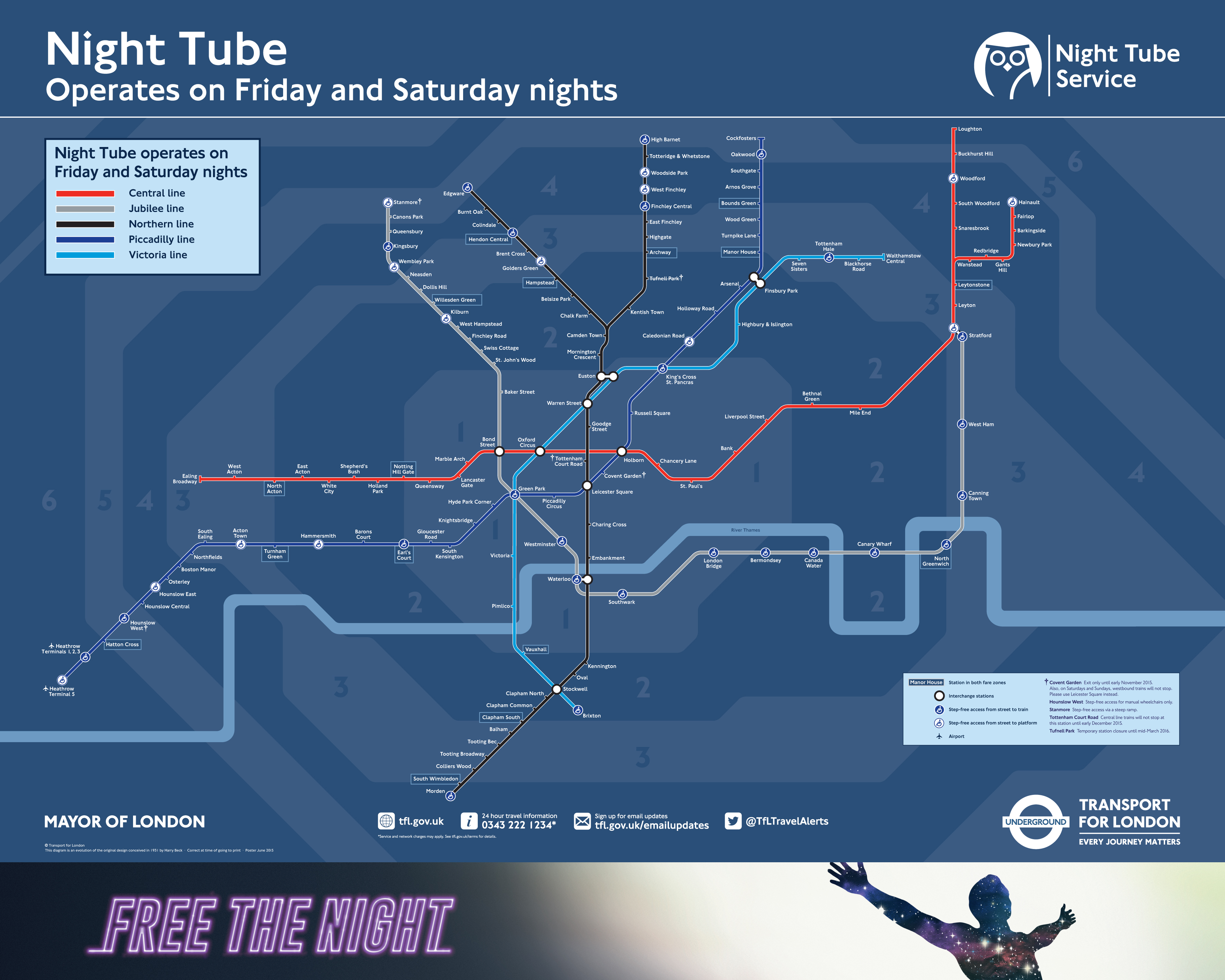 Le plan des lignes nocturnes du métro de Londres