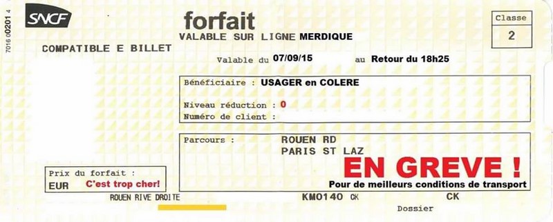 Grève des usagers de la ligne SNCF Paris - Rouen - Le Havre