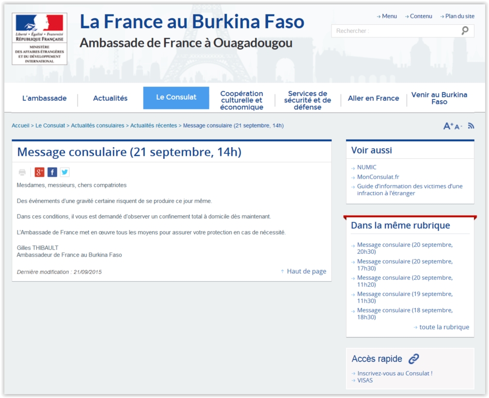Burkina Faso: les Français invités à rester confinés chez eux