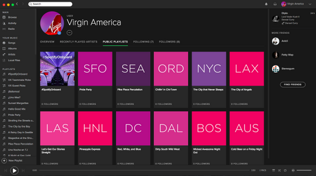 Spotify décolle aussi avec Virgin America
