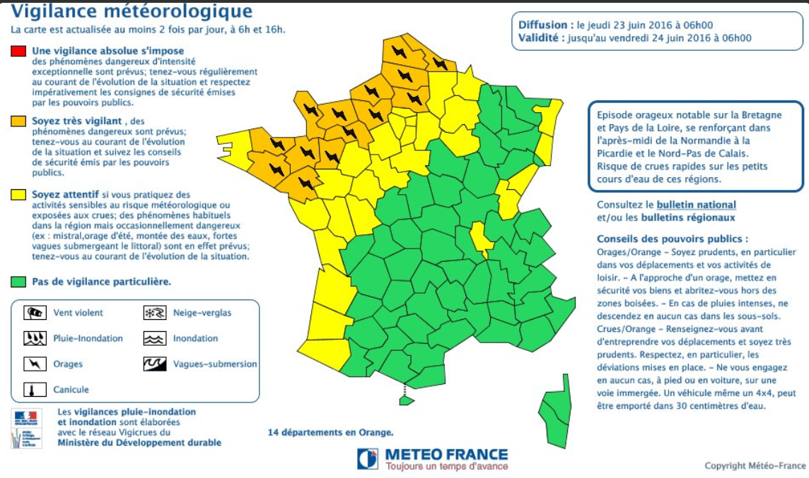 Vigilance orange cet après midi dans le Nord-Ouest de la France